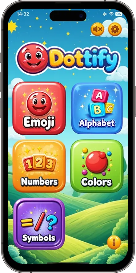 Dottify game category selection screen